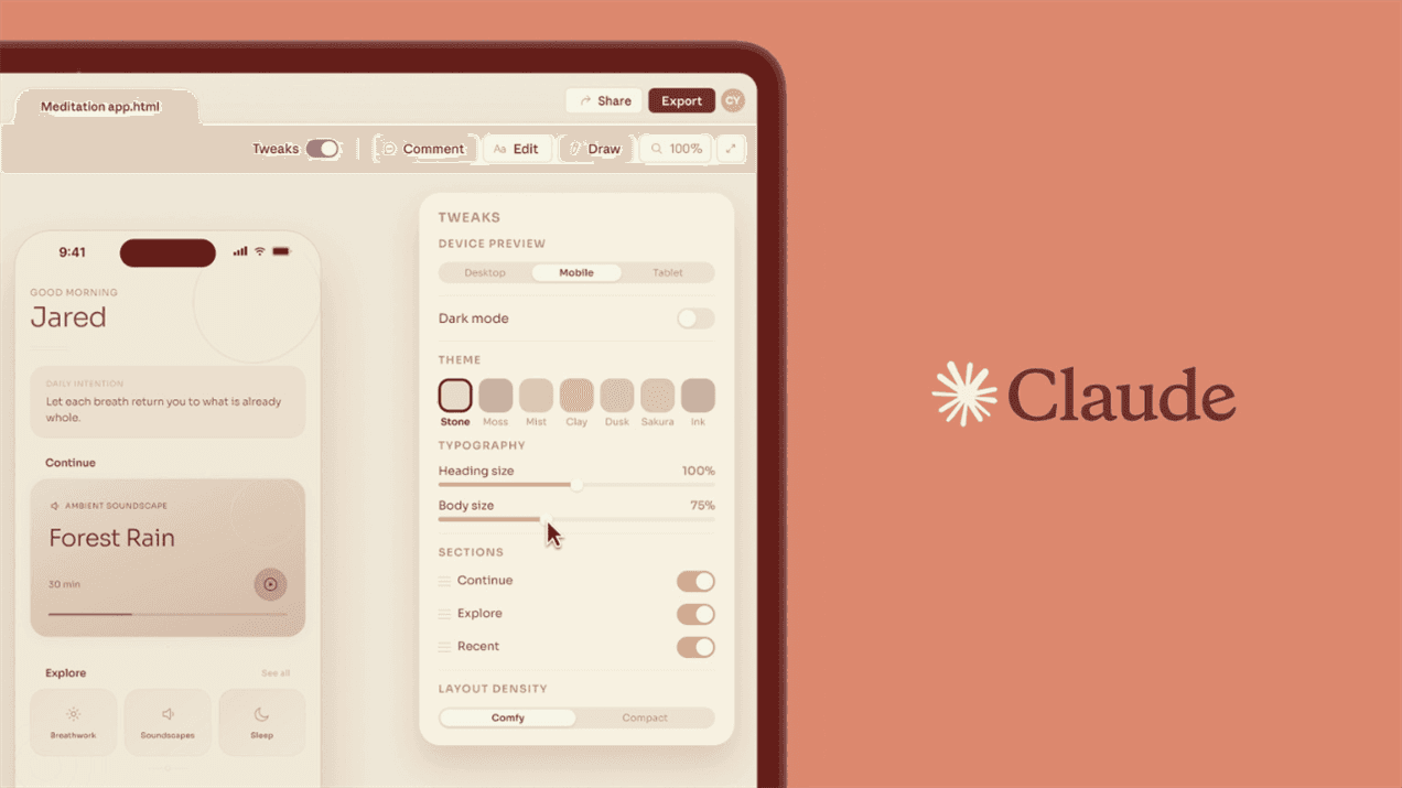 AI design workflow: tweaks, mobile preview, live UI — как в Claude Design